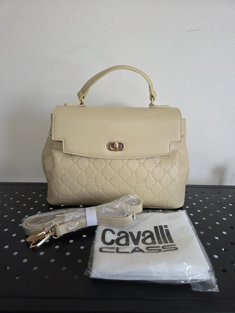 Cavalli Class Tatiana Top Handle Purse, Almond Buff Deboss